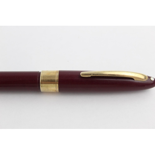 477 - Vintage SHEAFFER Snorkel Burgundy FOUNTAIN PEN w/ 14ct Gold Nib WRITING