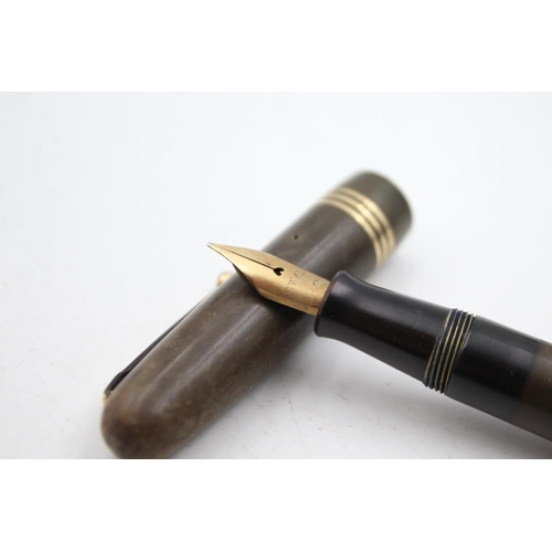 489 - Vintage MABIE TODD Swan Self Filler Brown FOUNTAIN PEN w/ 14ct Gold Nib WRITING