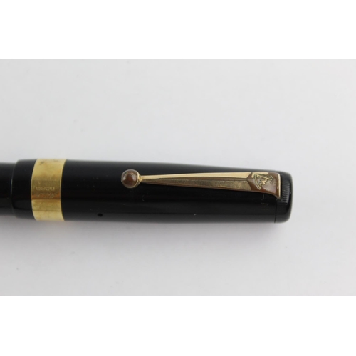 490 - Vintage MABIE TODD Swan Brown FOUNTAIN PEN w 9ct Gold Band, 14ct Nib WRITING 16g