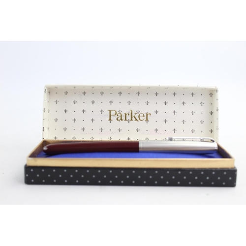 499 - Vintage PARKER 51 Burgundy FOUNTAIN PEN w/ Brushed Steel Cap WRITING Boxed