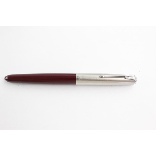 499 - Vintage PARKER 51 Burgundy FOUNTAIN PEN w/ Brushed Steel Cap WRITING Boxed