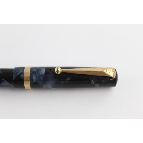 503 - Vintage MABIE TODD Swan Self Filler Navy FOUNTAIN PEN w/ 14ct Gold Nib WRITING