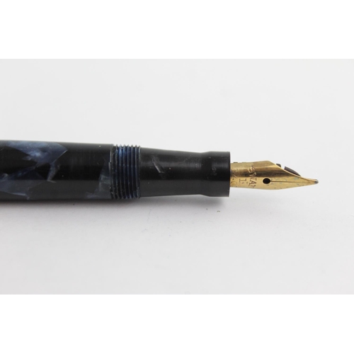 503 - Vintage MABIE TODD Swan Self Filler Navy FOUNTAIN PEN w/ 14ct Gold Nib WRITING