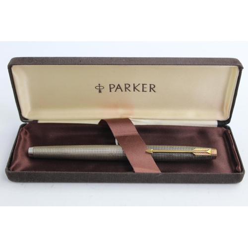 506 - Vintage PARKER 75 .925 Sterling Silver FOUNTAIN PEN w/ 14ct Gold Nib WRITING 26g