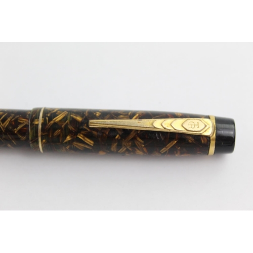 507 - Vintage DE LA RUE Onoto Magna Brown FOUNTAIN PEN w/ 14ct Gold Nib WRITING