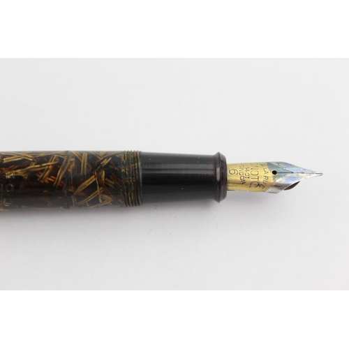 507 - Vintage DE LA RUE Onoto Magna Brown FOUNTAIN PEN w/ 14ct Gold Nib WRITING