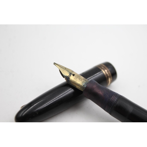 511 - Vintage MABIE TODD Swan Leverless Black FOUNTAIN PEN w/ 14ct Gold Nib WRITING