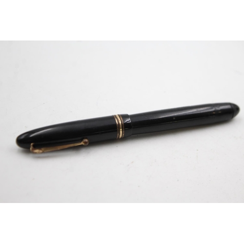 511 - Vintage MABIE TODD Swan Leverless Black FOUNTAIN PEN w/ 14ct Gold Nib WRITING