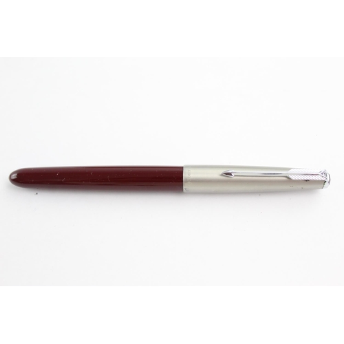 512 - Vintage PARKER 51 Burgundy FOUNTAIN PEN w/ Brushed Steel Cap WRITING Boxed