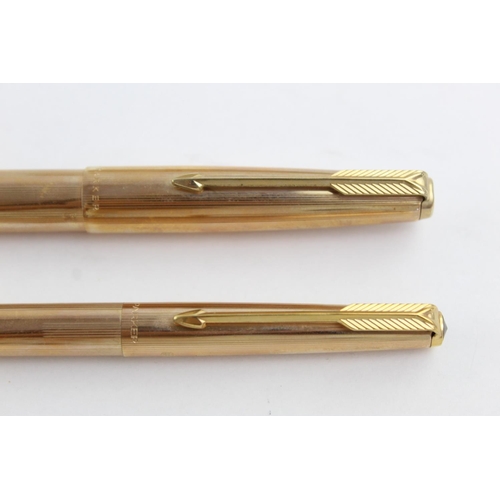 519 - Vintage PARKER 61 Rolled Gold FOUNTAIN PEN w/ Gold Plate Nib, Pencil, Box Etc