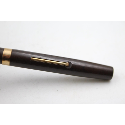 522 - Vintage MABIE TODD Swan Brown FOUNTAIN PEN w 9ct Gold Band, 14ct Nib WRITING 16g