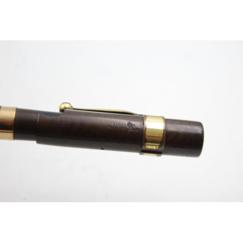 522 - Vintage MABIE TODD Swan Brown FOUNTAIN PEN w 9ct Gold Band, 14ct Nib WRITING 16g