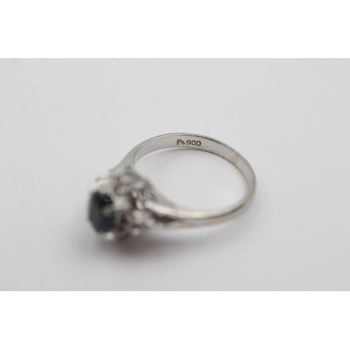 53 - .900 platinum diamond and sapphire ring (4.8g) Size L