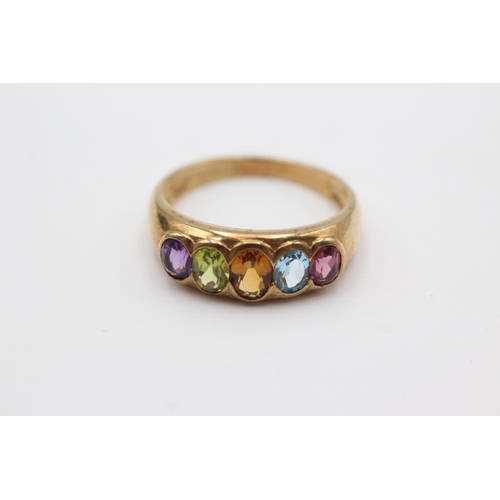 58 - 9ct gold garnet, peridot, amethyst, citrine & topaz ring (3.5g) Size R