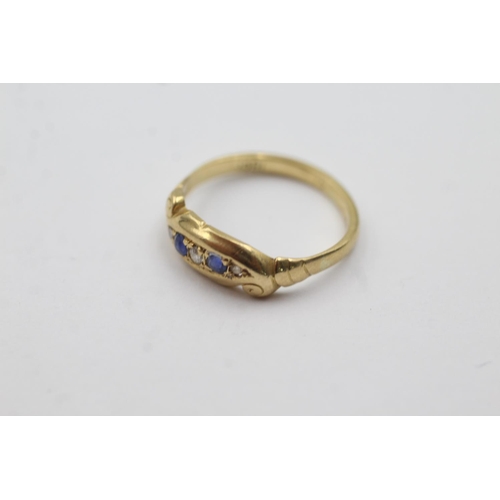 66 - 18ct gold antique diamond and sapphire ring (2.1g) Size J