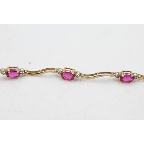 74 - 9ct gold synthetic ruby & diamond tennis bracelet (4.3g)