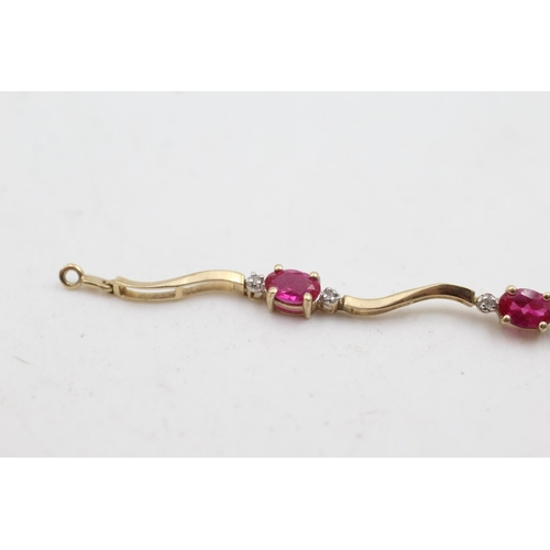 74 - 9ct gold synthetic ruby & diamond tennis bracelet (4.3g)