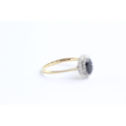 80 - 9ct gold sapphire & diamond halo set ring (1.9g) Size N