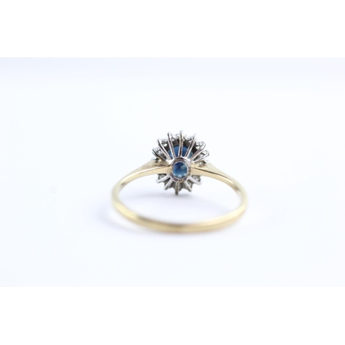 80 - 9ct gold sapphire & diamond halo set ring (1.9g) Size N