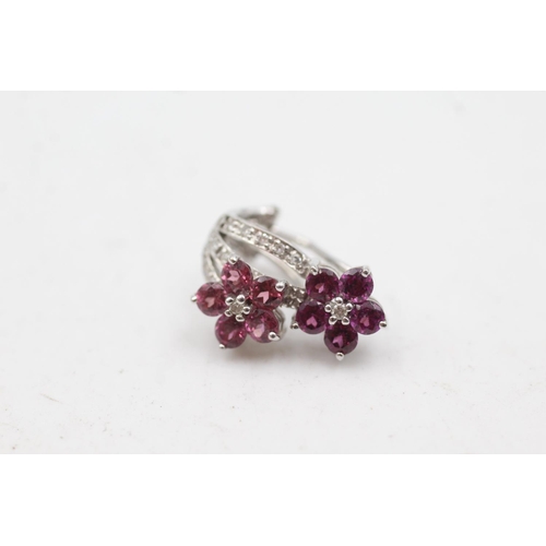 87 - 9ct white gold diamond & tourmaline earrings (4.1g)