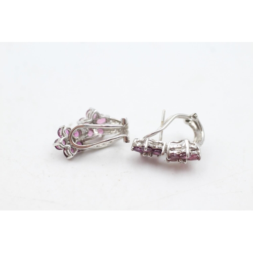 87 - 9ct white gold diamond & tourmaline earrings (4.1g)