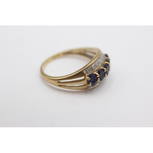 92 - 9ct gold sapphire & diamond fronted ring (2.4g) Size O