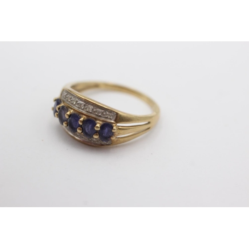 92 - 9ct gold sapphire & diamond fronted ring (2.4g) Size O