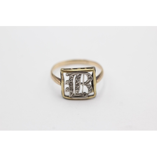 94 - 9ct gold antique initial ring with diamonds (1.8g) Size O