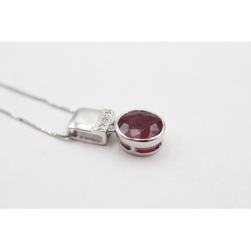 10 - 9ct white gold ruby & diamond necklace (1.7g)