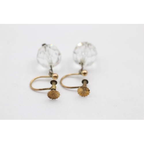 28 - 9ct gold post faceted paste drop screw back earrings (4.7g)