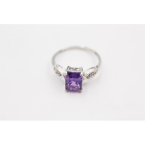 29 - 9ct white gold diamond sided amethyst ring (2g) size P