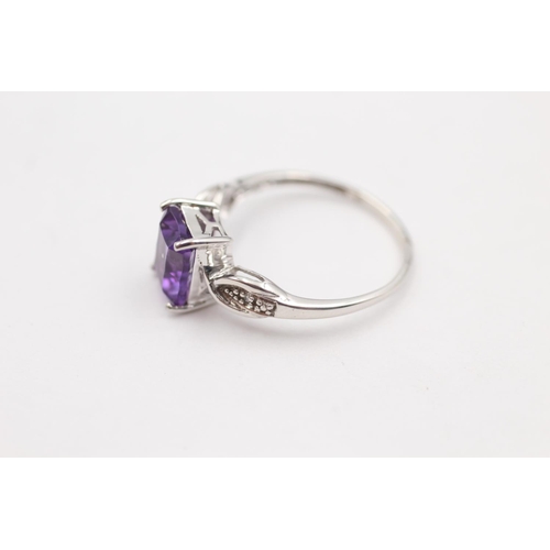 29 - 9ct white gold diamond sided amethyst ring (2g) size P