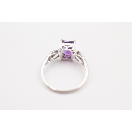 29 - 9ct white gold diamond sided amethyst ring (2g) size P