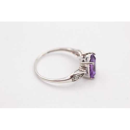 29 - 9ct white gold diamond sided amethyst ring (2g) size P