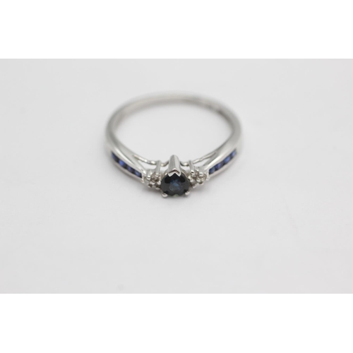 44 - 9ct white gold diamond and sapphire dress ring (1.9g) size P