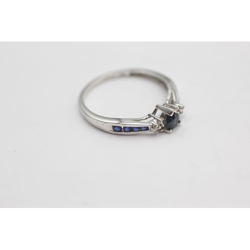 44 - 9ct white gold diamond and sapphire dress ring (1.9g) size P