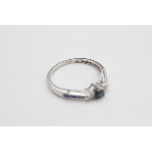 44 - 9ct white gold diamond and sapphire dress ring (1.9g) size P