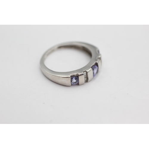 50 - 9ct white gold diamond and tanzanite ring (2.7g) size L