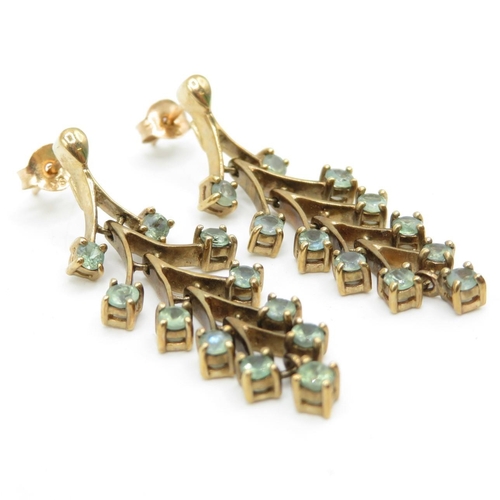 40 - 9ct gold green gemstone drop earrings (5.1g)