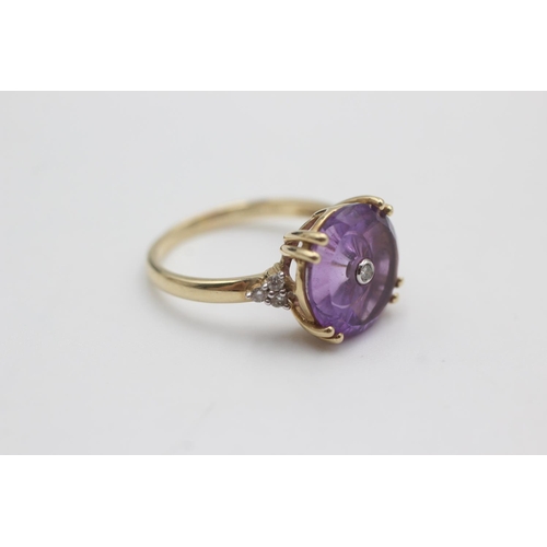 112 - 9ct gold diamond & amethyst ring (3.1g)  Size M