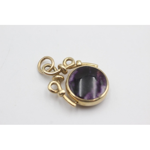 122 - 9ct gold fluorite spinner fob pendant (7g)