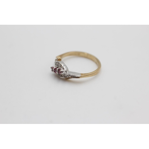 13 - 9ct gold diamond & ruby bypass band ring (2.1g)  Size J