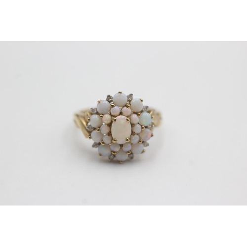 130 - 9ct gold opal cluster ring (2.8g)  Size N