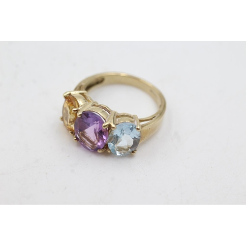 3 - 9ct gold topaz, amethyst & citrine fronted ring (4.8g)  Size N