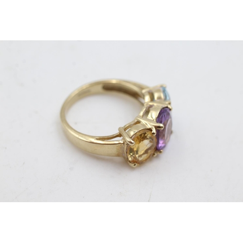 3 - 9ct gold topaz, amethyst & citrine fronted ring (4.8g)  Size N