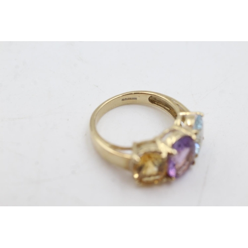 3 - 9ct gold topaz, amethyst & citrine fronted ring (4.8g)  Size N