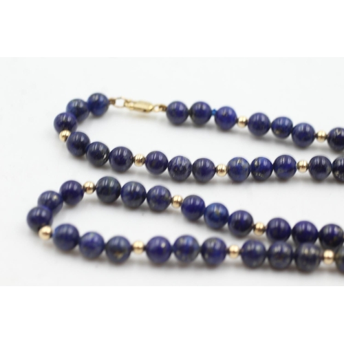 56 - 9ct gold vintage lapis lazuli polished bead necklace (23g)