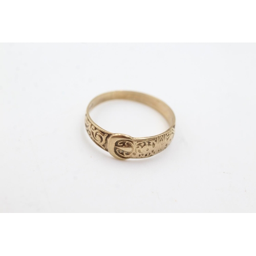 57 - 9ct gold Victorian revival buckle ring (1.7g)  Size P