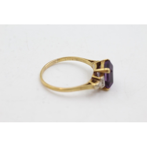 68 - 18ct gold amethyst & diamond ring (3.8g)  Size S