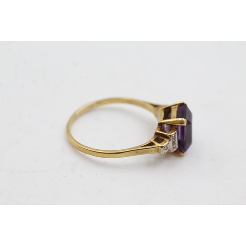 68 - 18ct gold amethyst & diamond ring (3.8g)  Size S